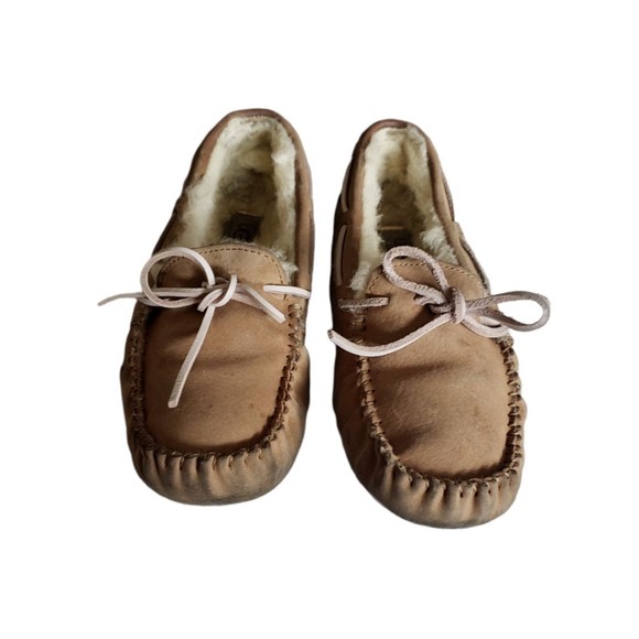 Women's Ugg 5612 Brown Leather Fur Lined Slip-On Slippers Size 8 - Picture 4 of 12